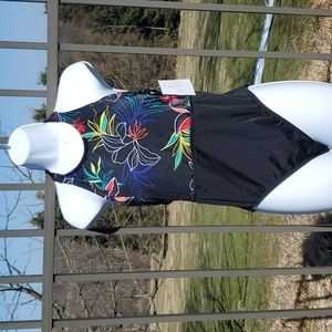 NEW Eco Beach Black Floral High Neck One Piece Swimsuit Size M